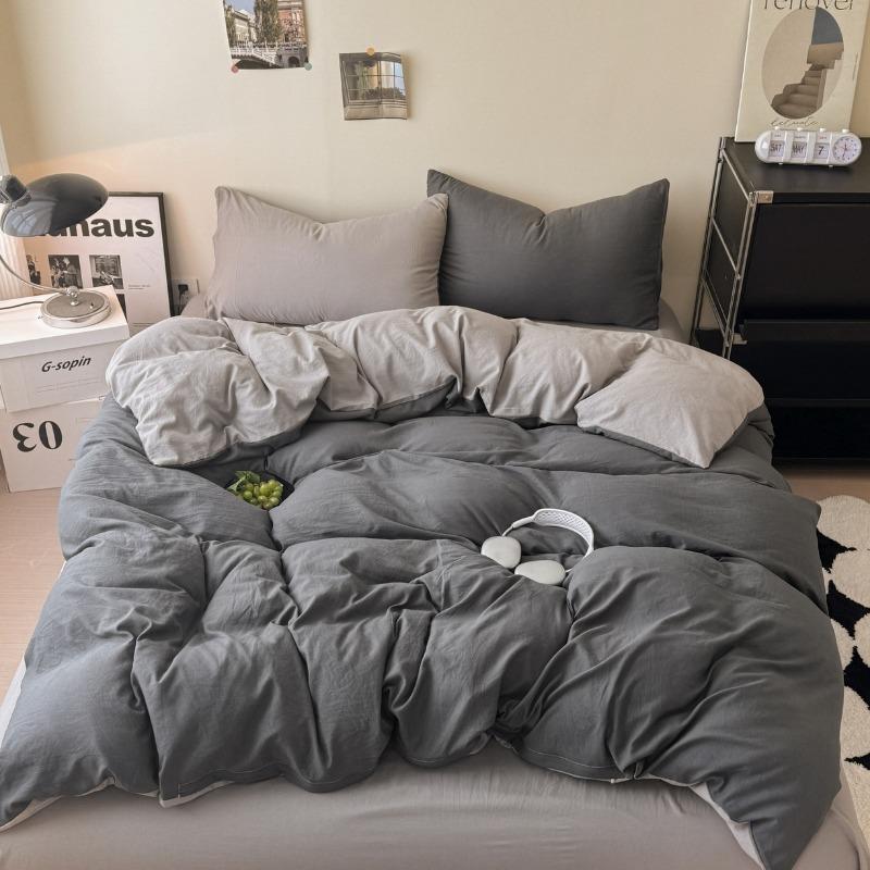 new solid color washed cotton four-piece set Shuangpin student dormitory single bedding three-piece set