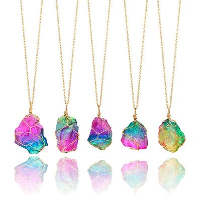 Modeschmuck Rockquarz Unregelmäßiger Regenbogenstein Anhänger Halskette Kristall Natur