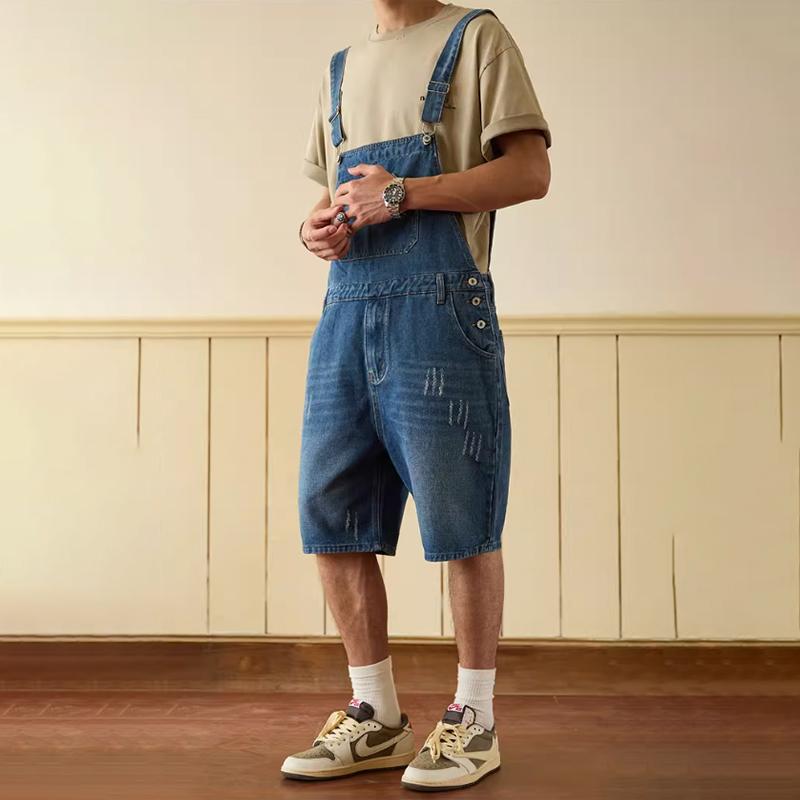 Men's Denim Suspenders Shorts Summer One-Piece Denim Overalls Men's Shorts Five-point Denim Shorts Slim Overalls Denim Shorts