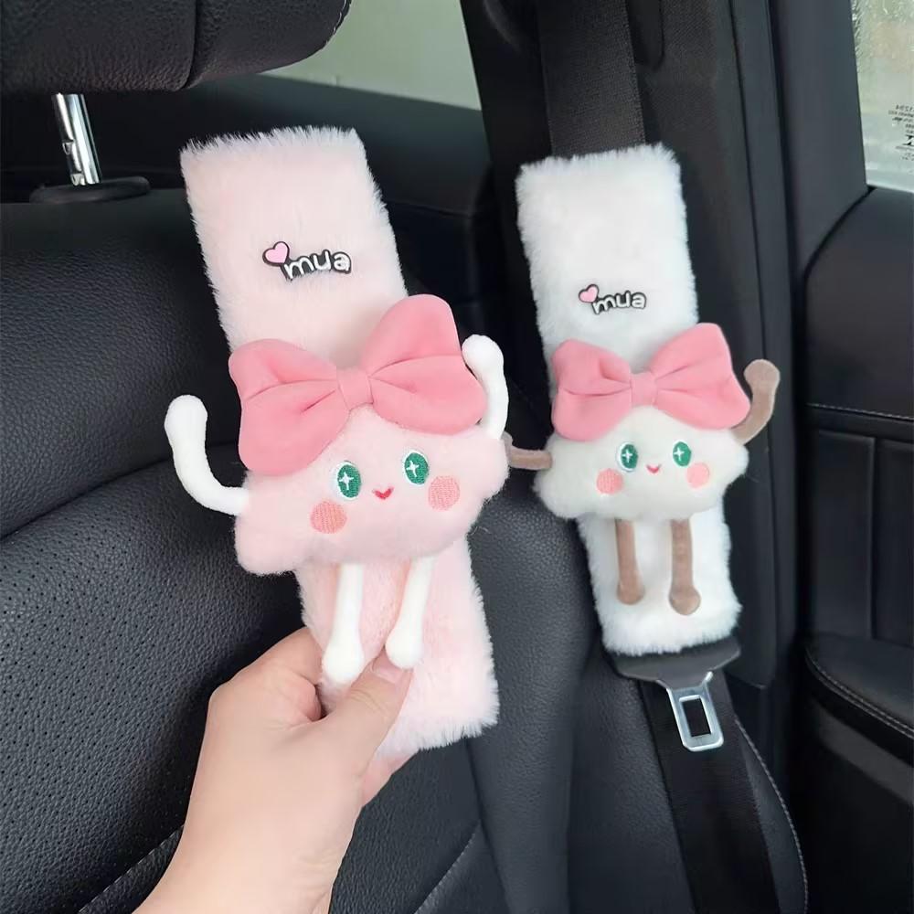 1/2pc Cute Cartoon Bow Clouds Car Seat Belt Cover Imitation Rabbit Fur Auto Seatbelt Safety Soft Plush Shoulder Pad Decrotion