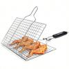 Fish Grilling Basket, Folding Portable Stainless Steel BBQ Grill Basket For Fish Vegetables Shrimp With Removable Handle, Come With Storage Bag