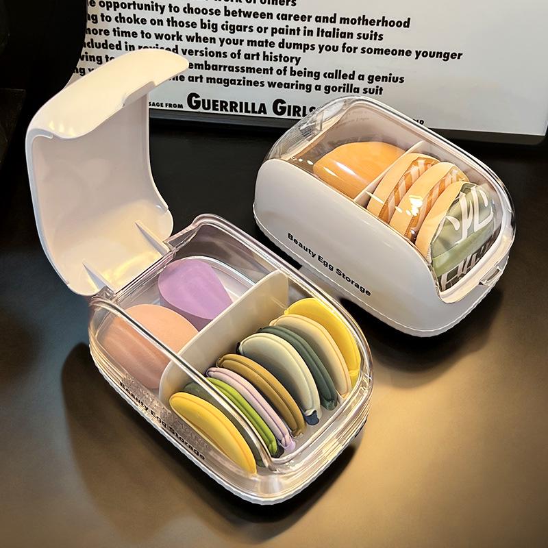 Staubdichte Make-up-Schwamm- und Kosmetik-Aufbewahrungsbox mit Klappdeckel