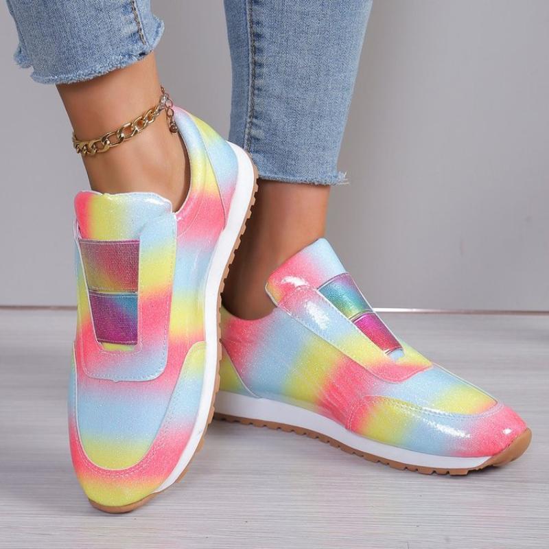 2025 New Spring Flat Bottom Rainbow Color Women Casual Breathable Sneakers Comfort Women Loafer Women Vulcanized Shoes