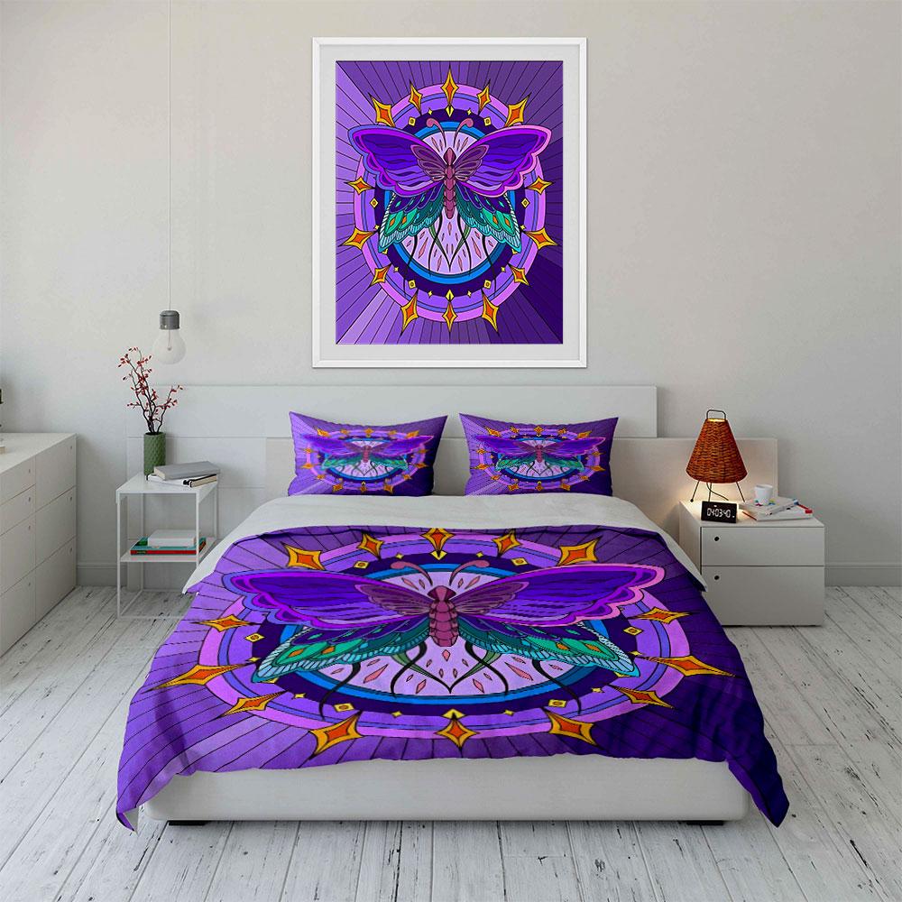 Butterfly Mandala Art Decor Set Soft Skin-Friendly Bedding Set Includes 1 Duvet Cover And 2 Pillowcase Gift