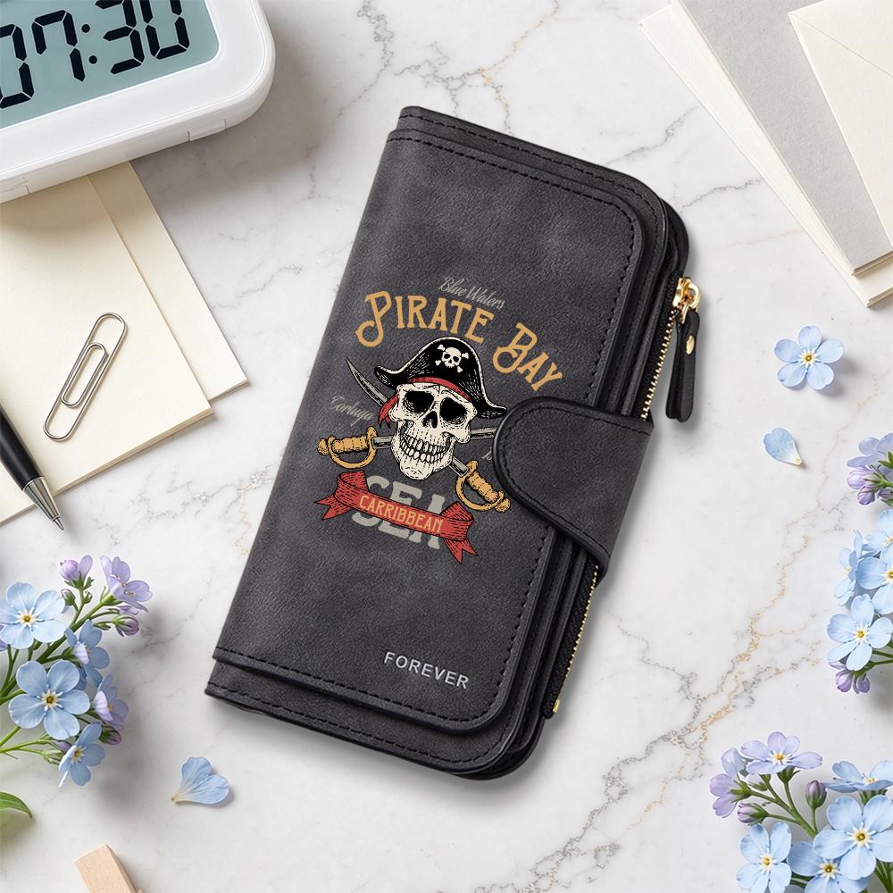 Vintage Pirate Pattern Long Wallet Stylish Portable Card Holder Casual Fashion Purse