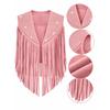 Faux Suede Cowgirl Fringe Waistcoat Women Sparkly Rhinestone Tassel Sleeveless Open Front Vest for Halloween Cosplay Theme Party