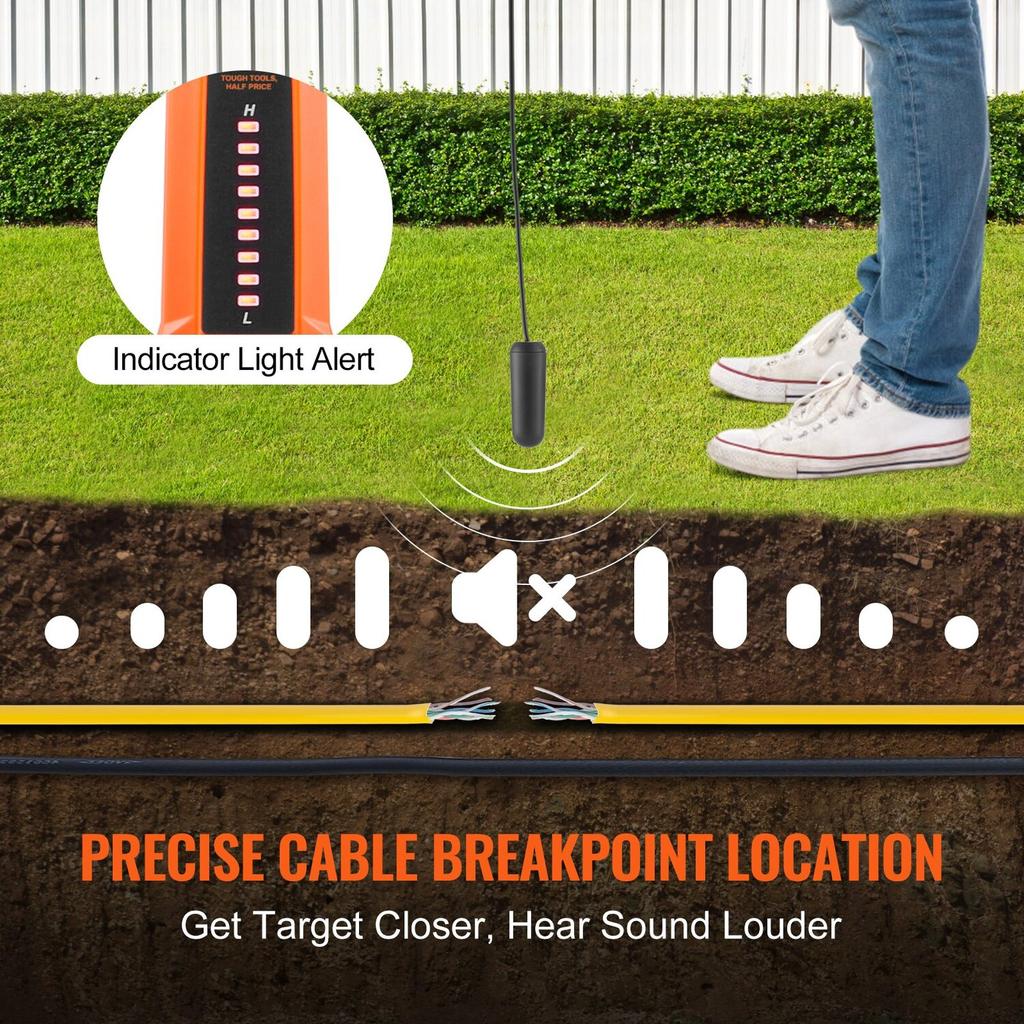 Underground Cable Locator, 3 FT Max. Detection Depth, Wire Tracer Break Detector Finder with Earphone, 1000 FT Max.Detection Length Cable Tester for