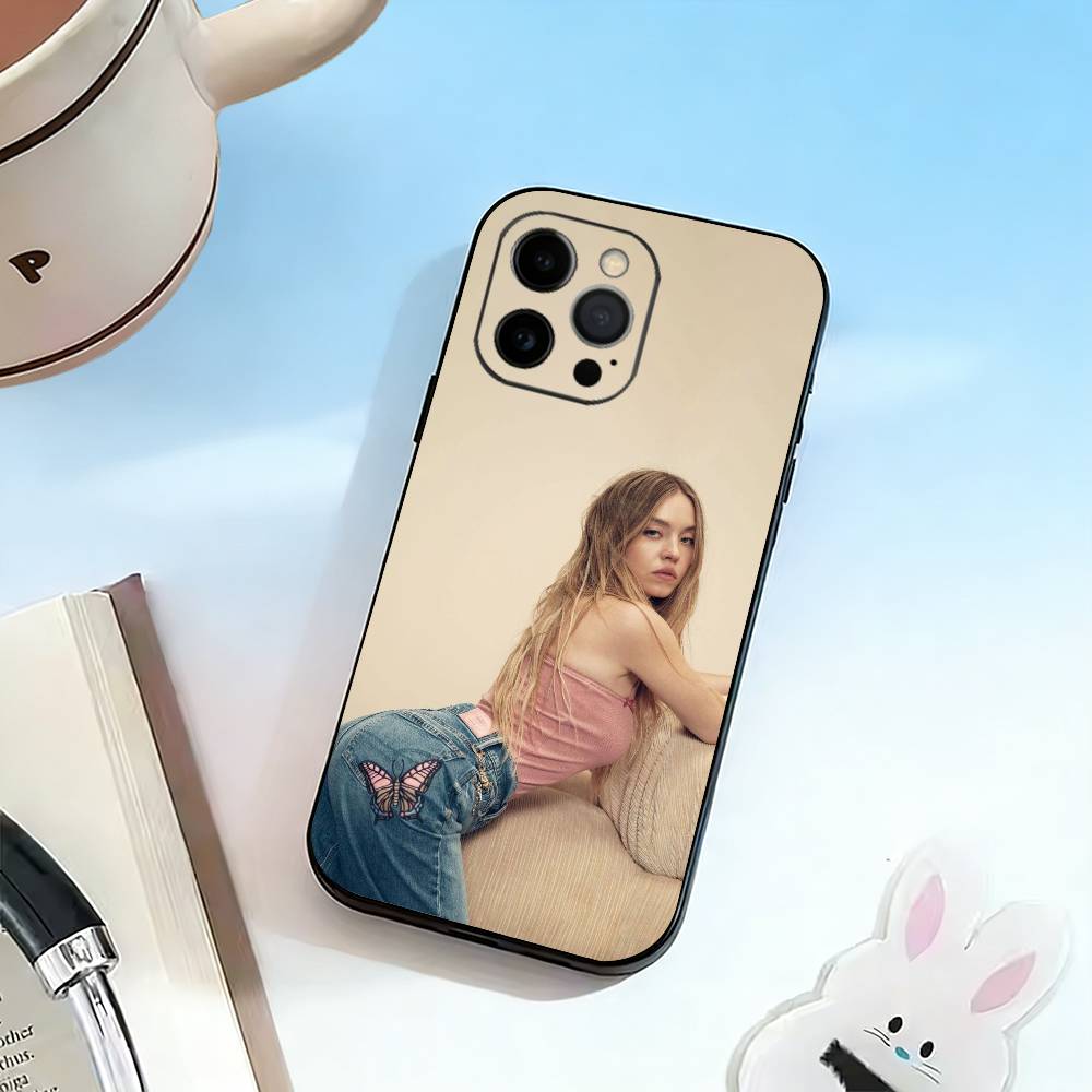 S-Sydney S-Sweeney Phone Case For iPhone 17,16,15,14,13,12,11 Plus,Pro Max,XS,Soft Silicone Black Cover