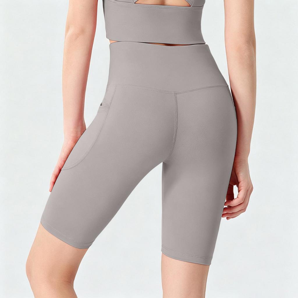 High Waist Running Shorts for Women Quick Dry Sports Biker Shorts with Hidden Pockets Compression Fit Five Inch Inseam Gym Yoga Tights