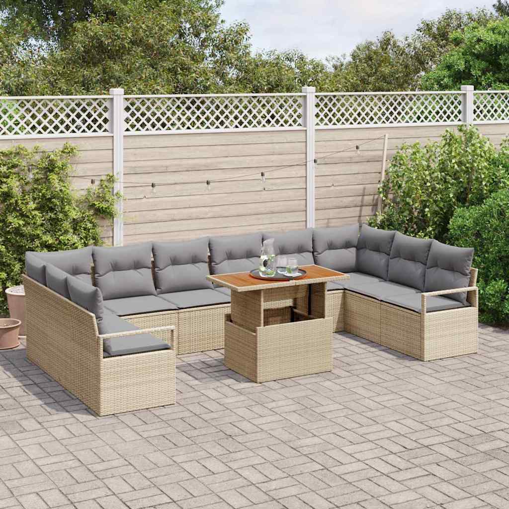 Garden Sofa Set with Cushions 11 Pcs Beige and Grey