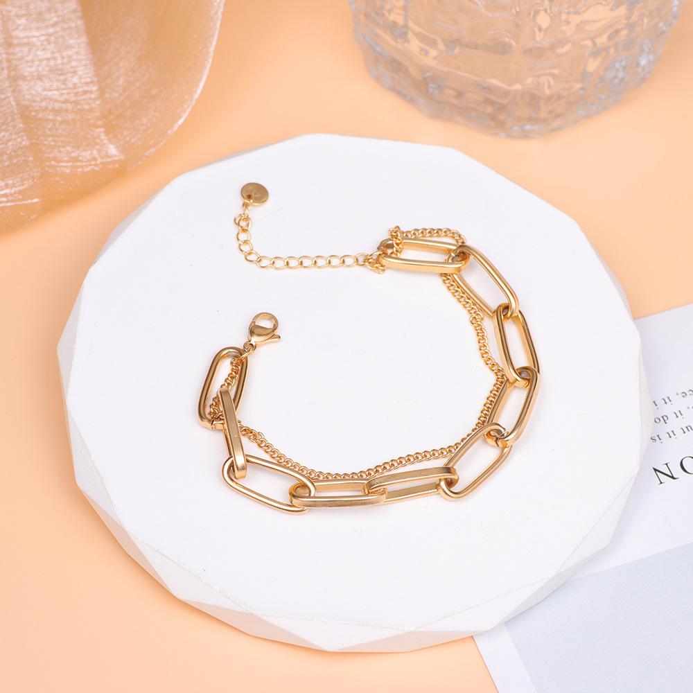 Titanium steel stainless steel retro fashion gold bracelet hot-selling niche simple Internet celebrity jewelry
