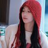 2024 New Winter Women'S/Men'S Handmade Tassel Ball Red Knitted Wool Warm Baotou Hat Ear Protection Strap Hat