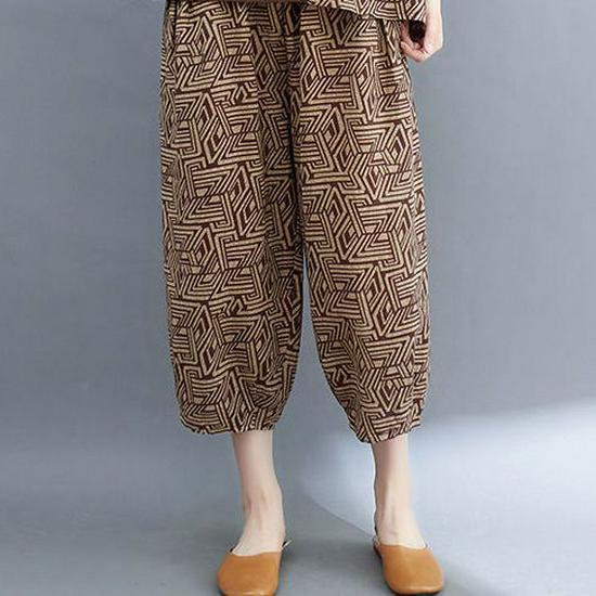 

Women s Summer Cotton Two-Piece Set: Loose Slimming Top & Printed Cropped Pants, Plus Size Available XL for 100-120 kg