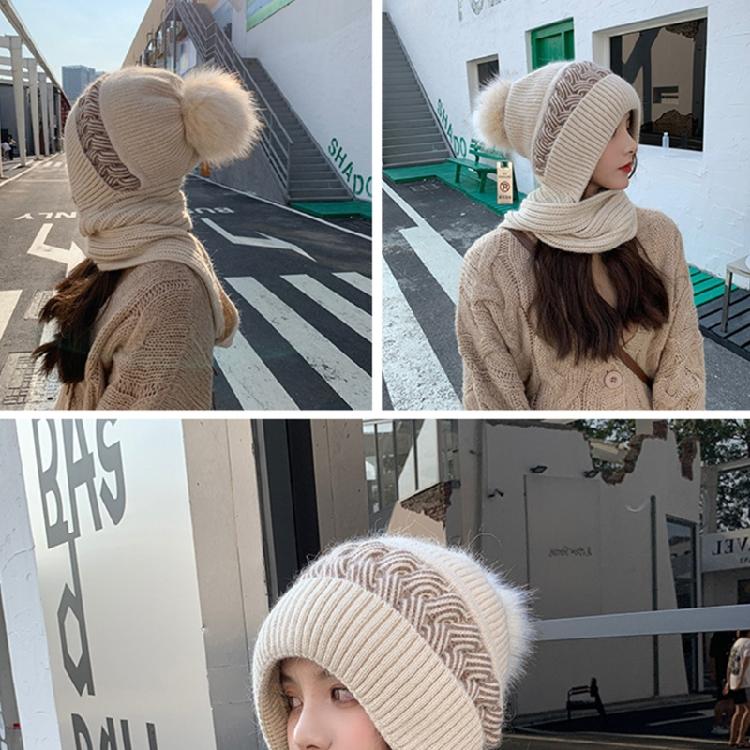 Women Korean Style Scarf Student Hat Integrated Earmuffs Cap Sleeve Plush Winter