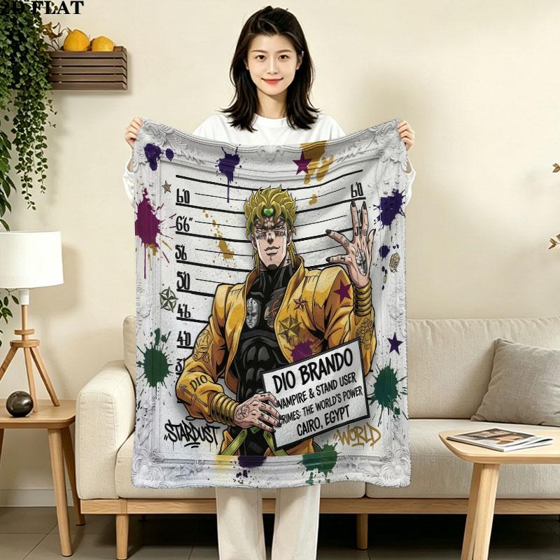 1PC Jojos Bizarre Adventure Patterned Flannel Blanket Suitable For All Seasons For Home Decor Warmth And Comfort Gifts Holiday Present