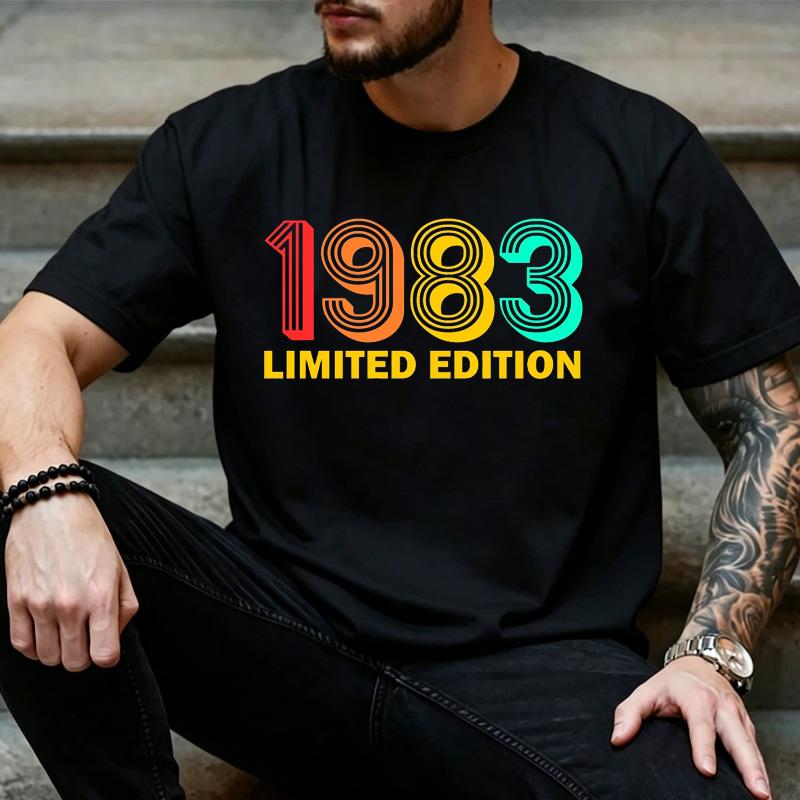 Retro Rainbow Line Spiral 1983 Limited Edition Graphic T Shirt Unisex 40th Birthday Casual Short Sleeve Street Tee