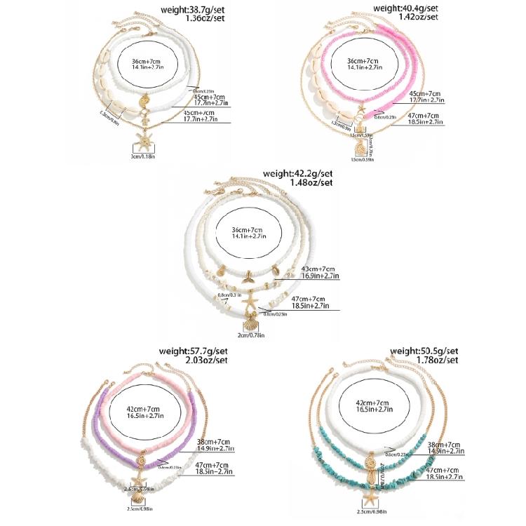 Set of 3pcs Ocean Charm Necklaces Girls Pendant Clavicle Chain with Delicate Beads And Unique Details for Stylish Women