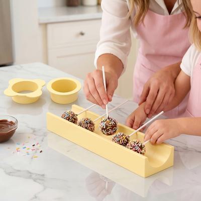 Easy Release Cake Pop Mold 3PCS Sets, Food Grade Plastic with Reusable Baking Set Cutter And Pusher, Round Ball Maker for Decorating Drying Tray