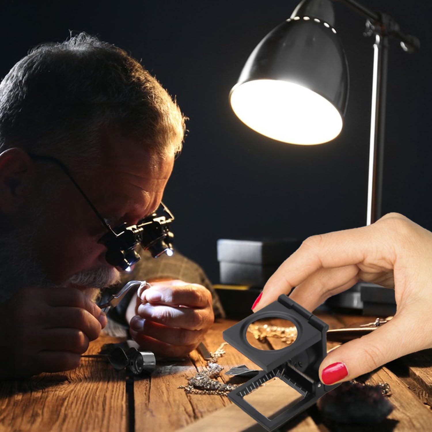 

Rongon Jewelers Loupe Magnifier, Magnifying Glass with Lights, Pocket Magnifiers 10X, Magnifying Lens Zinc Alloy Portable Desktop Magnify Glass Tool