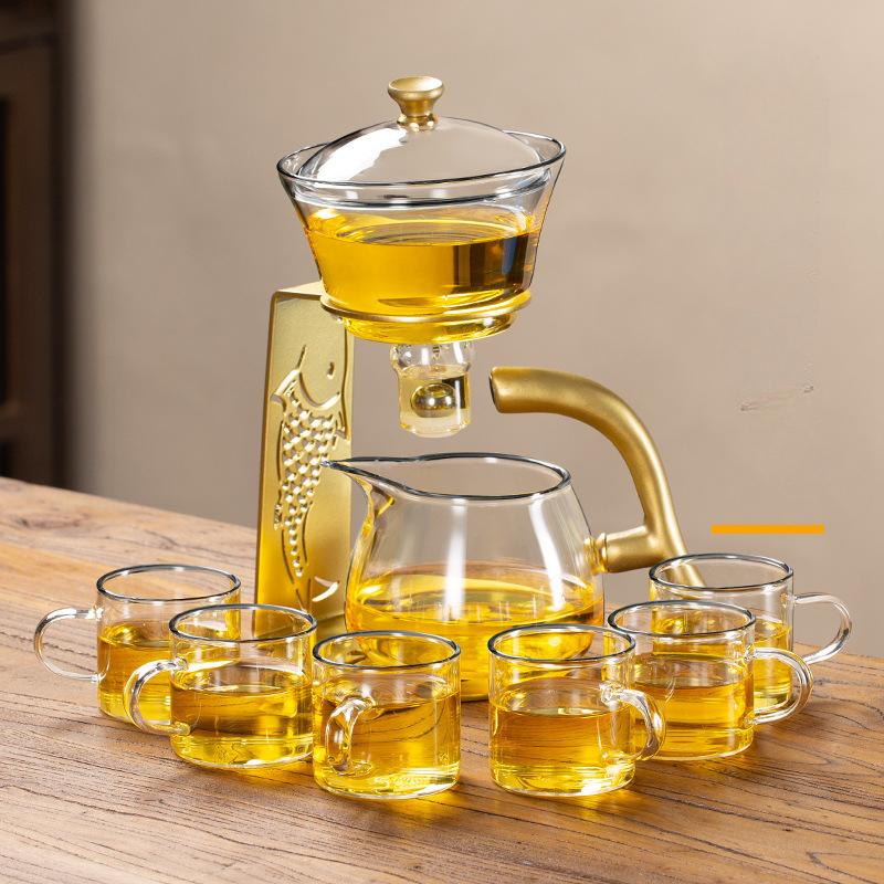 Anti Scalding Magnetic Suction Automatic Teaware Sets Glass Koi Teapot Semi-automatic Lazy Tea Maker for Household Tea Set