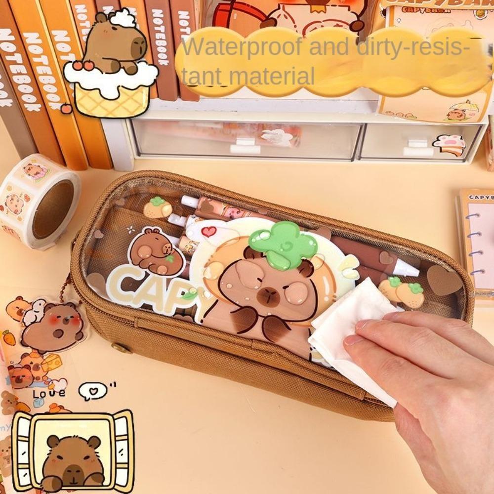 Large Capacity Panda Pencil Box Cute Girls Stationery Pen Bag Portable Capybara Pencil Case Boy