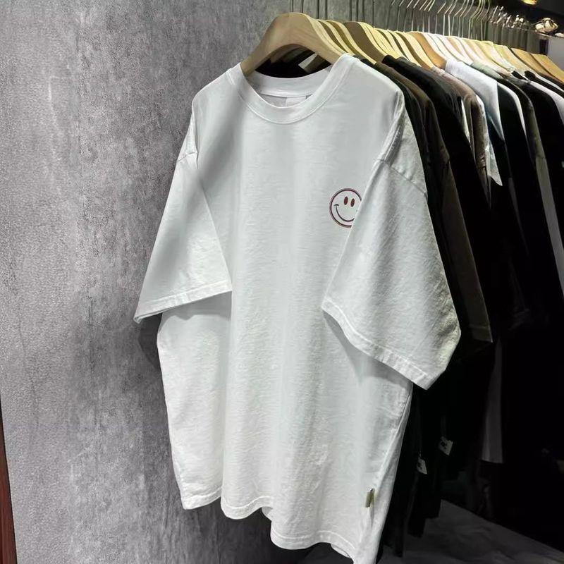 

Extra Large Size 150kg Chinese Trendy Brand Smiley Face Print Short-Sleeved T-Shirt 2024 Summer New Style Lazy Style Retro Top for Women White XXL [Recommended 130-145]