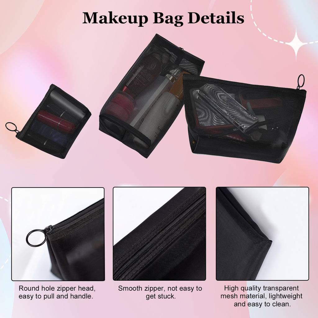 High Quality 3Pcs Zipper Travel Pouch Set Makeup Bags Portable Carry-On Bag Transparent Mesh Cosmetic Travel Organizer Wash Bag