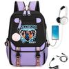 Rucsac Școlar KATSEYE cu Port de Încărcare USB, Bloc de Culori Negru Roz Violet, Rezistent la Apă, Capacitate Mare, Ghiozdan 60123-19