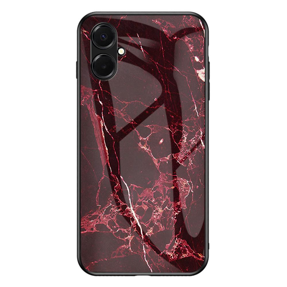 

For Samsung Galaxy A07 4G Case Marble Pattern Tempered Glass+PC+TPU Protective Phone Cover Blood Red Marble
