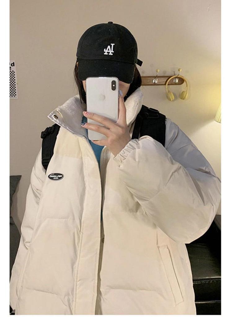 2025 Korean Style Stand Collar Lambswool Down Jacket - Loose, Slimming, Thick, Warm Autumn/Winter Outerwear