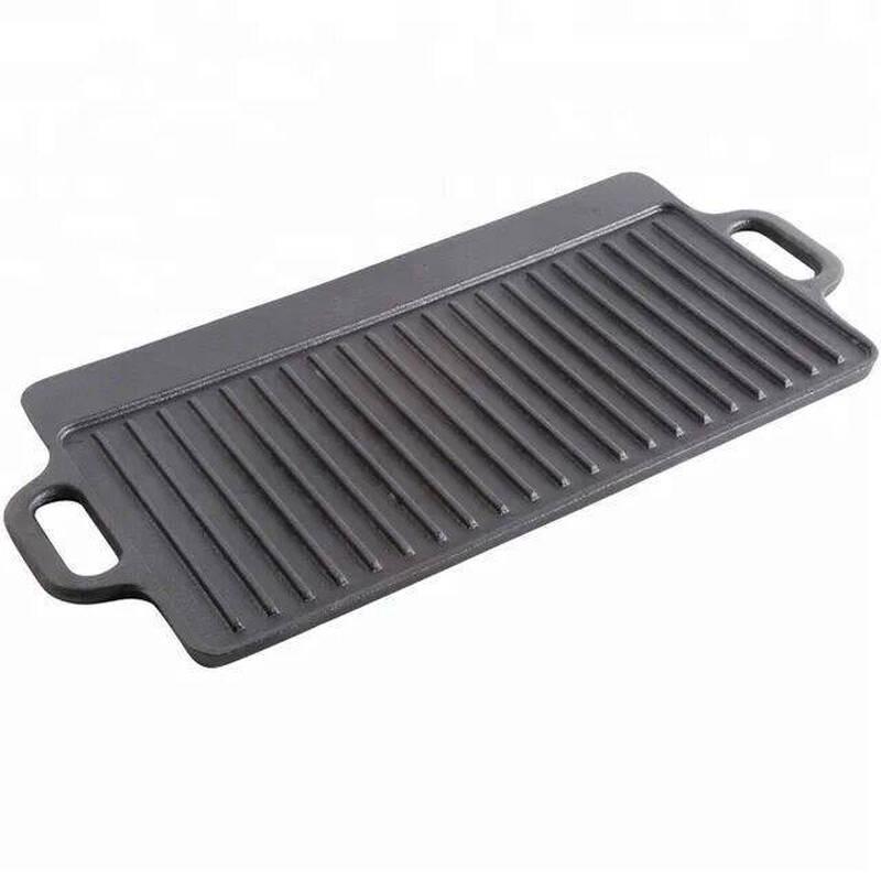 ZISIZ Rectangular Double-Sided Cast Iron Outdoor Grill Pan