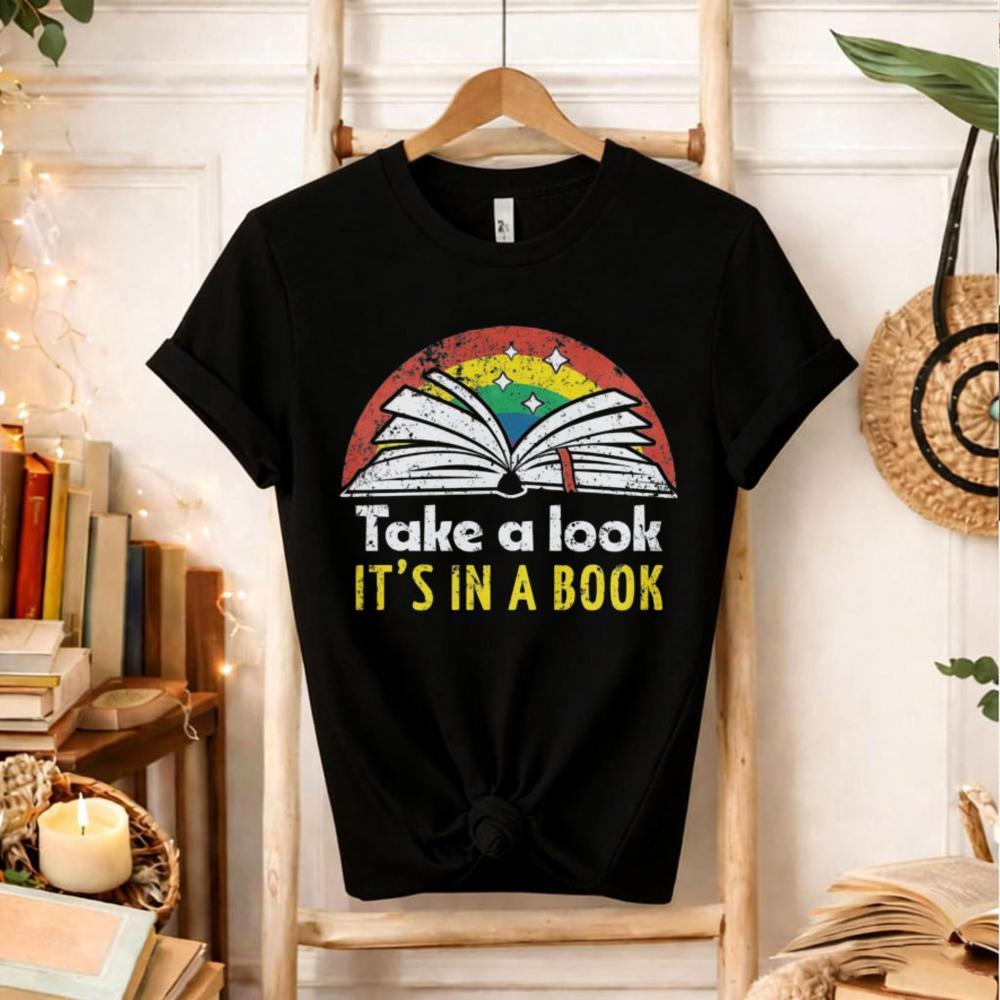Book Graphic Shirt Retro Reading Rainbow Teacher TShirt Lover Gift Hipster Street Fashion Casual Style Summer Short-sleev S разноцветный