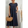 Minimalistisches Baumwoll-Leinen-Kleid mit Taschen für den Frühling, Freizeitkleidung