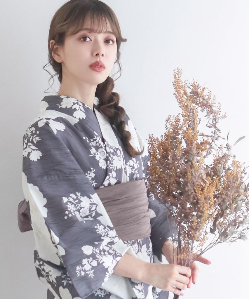 Yukata change set heiko AB size fits camellia [KYOETSU] set, weave, unbleached, two-part type, 4-piece (yukata, obi, underwear, geta), women's (one