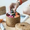 Weaving Snack Storage Box Jute Sundries Storage Baskets With Lids Wardrobe Table Round Gift Box Wicker Organizer Case