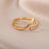 Zircon Chain Cross Rings For Women Vintage Gold Color Stainless Steel Geometric Open Ring Fashion Wedding Aesthetic Jewelry Gift