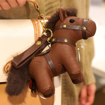 Horse Doll Pendant Faux Leather Pony Keychain Cute Animal Keyring Versatile Bag Charm for Keys And Accessories