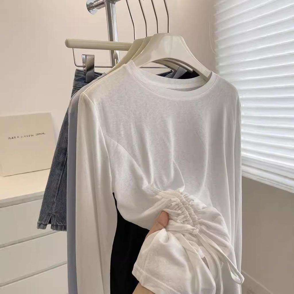QFD-Irregular Drawstring Micro-Transparent Long Sleeve T-Shirt - Comfortable, Loose, Sun Protection Summer Cardigan
