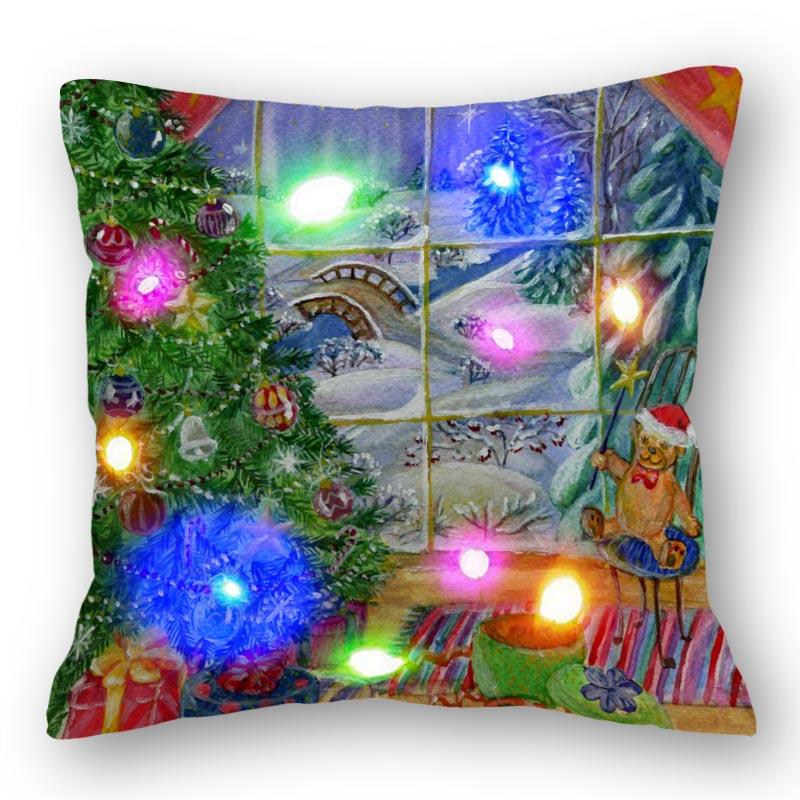 

Glowing 45x45cm Santa Pillow LED Light Christmas Novelty Ornament Polyester Pillowcase Home Decor Decoration 18x18Inch