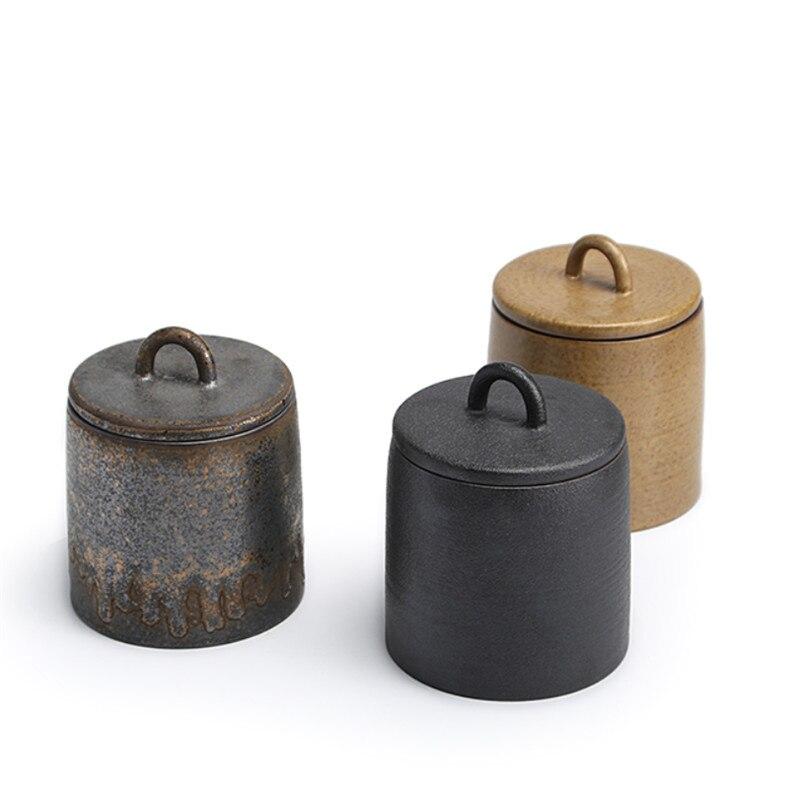 Japanese Ceramic Sealed Tea Caddy Coarse Pottery Large Vintage Spice Jar Tank Food Container