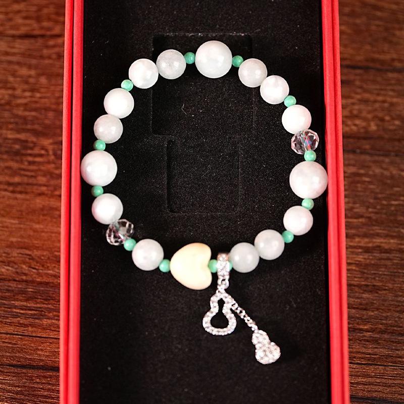 Elegant Chinese Petrified Wood Bracelet with Gourd Pendant – Women's Luxury Wenwan Jewelry