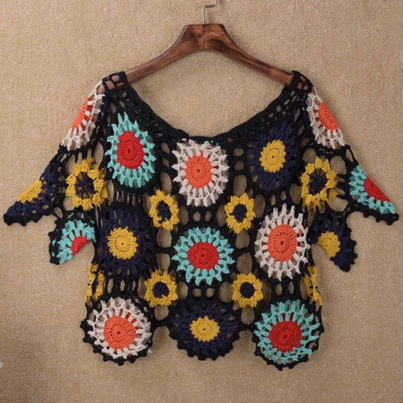 Women's Summer Handmade Crochet Hollow Floral Beach Cover-up Top