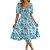 Women's Fashionable Floral Print Off Shoulder Short Sleeved Ruffle Edge Holiday Beach Loose Dress