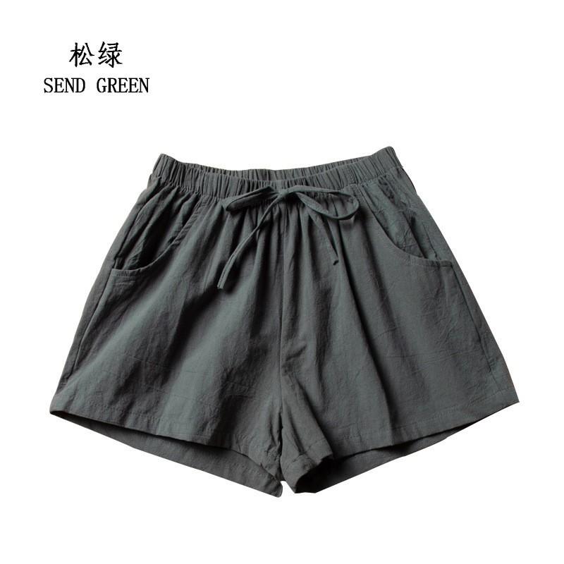 

New cotton-linen women s shorts, loose and slimming, Korean style, three-quarter length, plus-size, wide-leg casual shorts for spring and summer S сосна зеленый