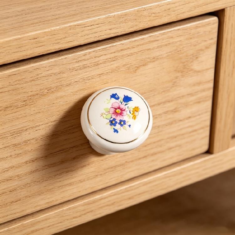 8Pcs European Style Ceramics Cabinet Knob Single Round Pulls Orchids Motifs Door Knob And Handles For Dresser Drawer Wardrobe