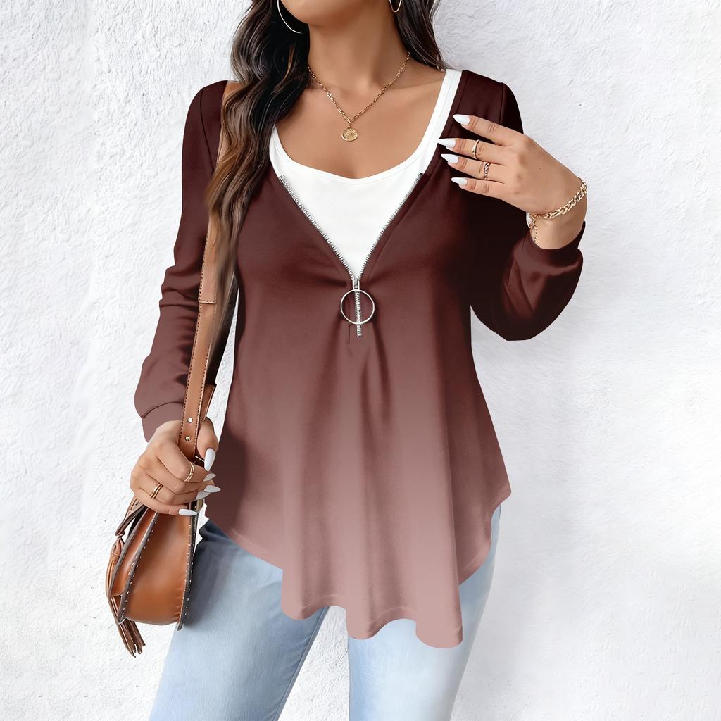 Women's Fashionable Casual Long Sleeved Loose Oversized Printed Top