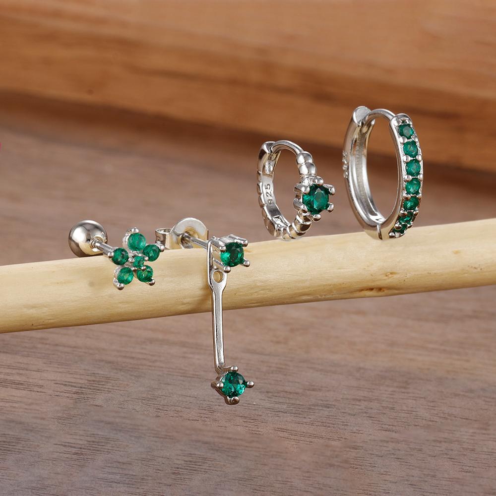 

4PCS Fashion Stainless Steel Zircon Round Hoop Earring Set for Women Temperament Flower Ear Stud Huggie Earring Piercing Jewelry