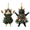 Cute Animal Tree Decor 2Pcs Christmas Cat Acrylic Ornament, 2D Flat Kitty Hanging Pendant with Holiday Party Supplies Santa Hat Decor, Car Rearview