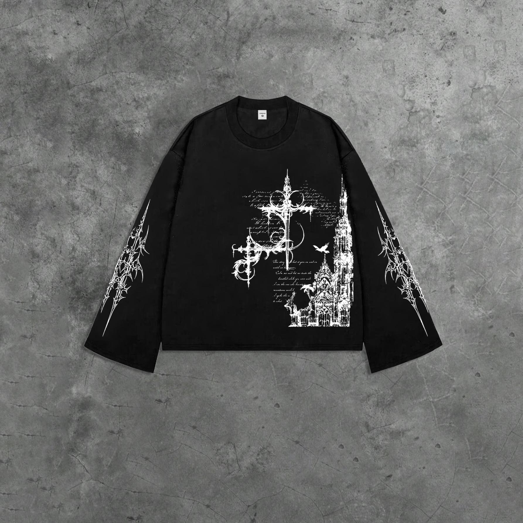 Herren Mode Langarm T-Shirt, Locker Geschnittenes Oversized Streetwear Pullover, Vielseitig für den Alltag M schwarz