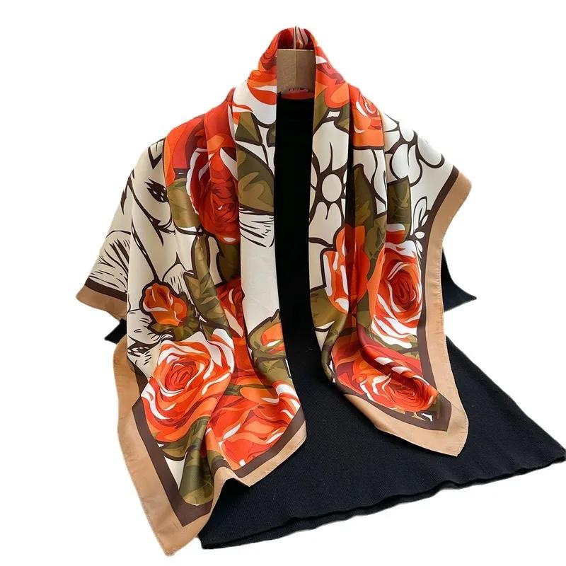 90*90cm Silk Scarf Scarftop Headwraps For Woman Fashion Four Seasons Hair Accessories Hijab Foulard Bandana Femme Headscarf90*90